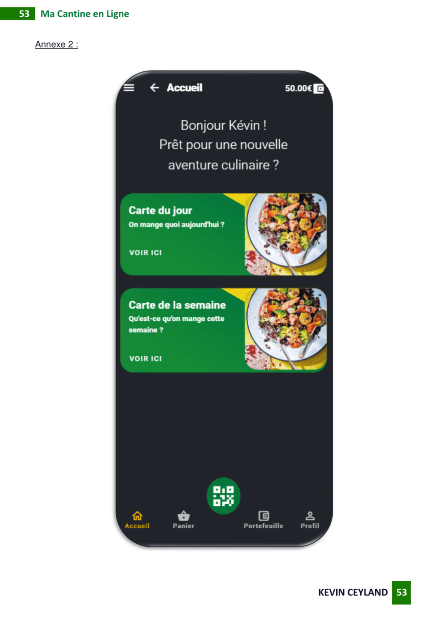 Accueil de Ma Cantine en Ligne avec les cartes du jour et de la semaine